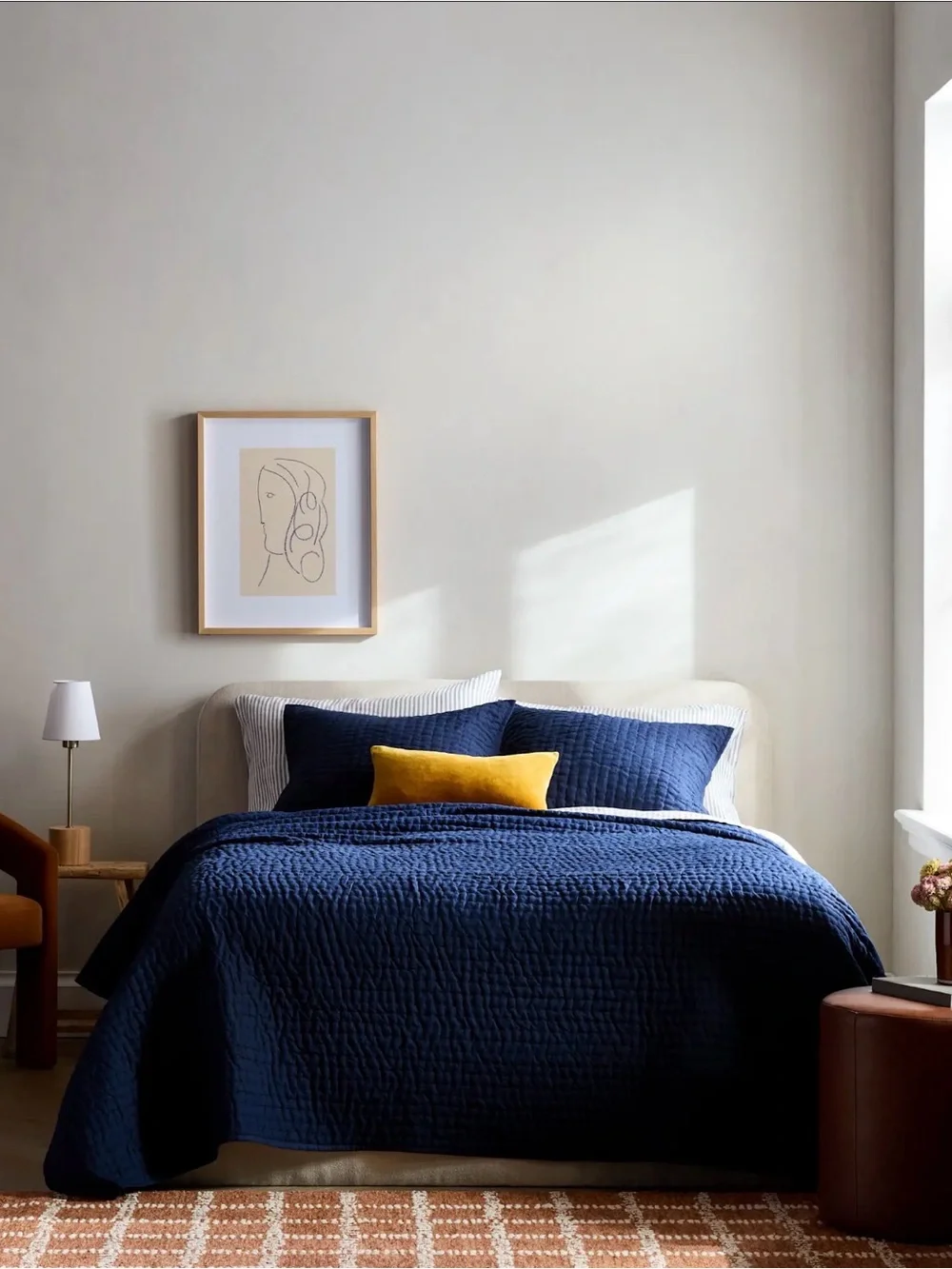 Quince NWOT Linen and Cotton Stitch Quilt Set in Navy full/Queen 918